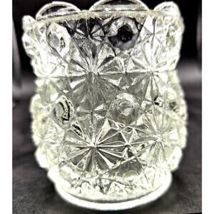 Vtg Daisy and Button Pressed Glass Clear Glass Votive Tealight Candles Holder